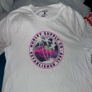 Hurley White Tee with Pink and Purple Graphic